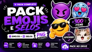 Pack Premium de Emojis e Selos PNG +300 Itens | + Qualidade - Redes Sociais
