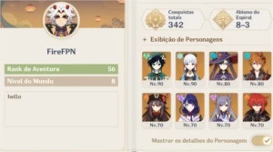 Conta genshin impact com 10 personagens 5 estrelas AR 56