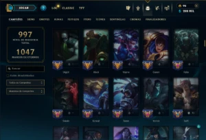 Prata 3 com TODOS os Champs e 349 Skins ( Nivel 884 ) - League of Legends LOL