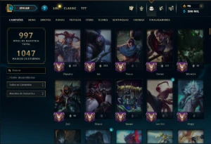 Prata 3 com TODOS os Champs e 349 Skins ( Nivel 884 ) - League of Legends LOL