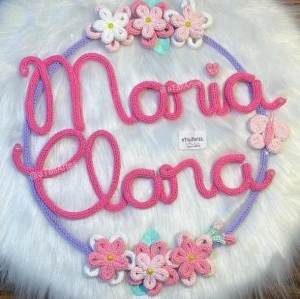 Porta Maternidade Menina Flor Dupla Personalizada Tricotin - Artesanato e Personalizados