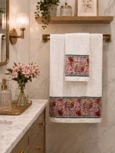 Kit Toalhas Floral Rosê com Necessaire e Lixa - Artesanato e Personalizados