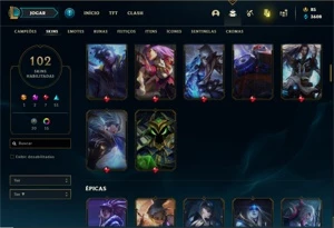 Conta bronze 2 com 91 Champs e 102 Skins + 1 Prestigio - League of Legends LOL