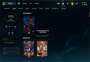 Conta bronze 2 com 91 Champs e 102 Skins + 1 Prestigio - League of Legends LOL