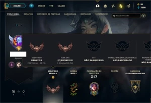Conta bronze 2 com 91 Champs e 102 Skins + 1 Prestigio - League of Legends LOL