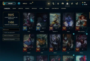 Conta Unranked com 80 Champs e 38 Skins ( MAIN JG ) - League of Legends LOL