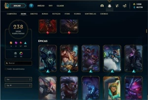 Conta Unranked com TODOS os champs e 338 Skins +8 Vitoriosas - League of Legends LOL