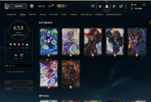 Conta Lol Com 638 Skins All Champs Level 738 Platina - League of Legends