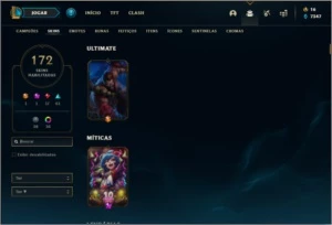 Conta ouro 1 com 150 champs, 172 skins ( MAIN TOP / JG ) - League of Legends LOL