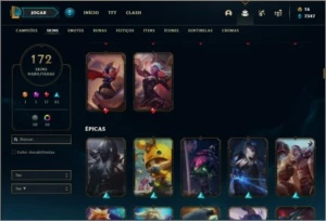 Conta ouro 1 com 150 champs, 172 skins ( MAIN TOP / JG ) - League of Legends LOL
