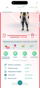 Conta Pokemon GO nível 72, 42 SHUNDOS - Pokémon
