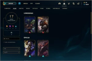 Conta ouro 1 com 17 skins e 71 champs - League of Legends LOL