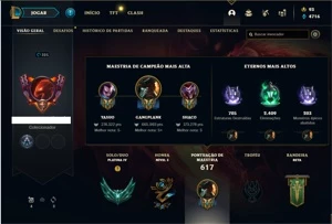 Conta platina 4 com TODOS os champs e 168 Skins + 665k de GP - League of Legends LOL