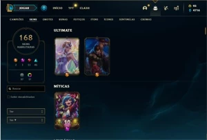 Conta platina 4 com TODOS os champs e 168 Skins + 665k de GP - League of Legends LOL