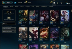 Conta platina 4 com TODOS os champs e 168 Skins + 665k de GP - League of Legends LOL