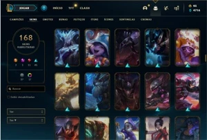 Conta platina 4 com TODOS os champs e 168 Skins + 665k de GP - League of Legends LOL
