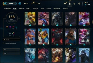 Conta platina 4 com TODOS os champs e 168 Skins + 665k de GP - League of Legends LOL