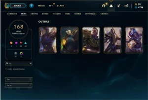 Conta platina 4 com TODOS os champs e 168 Skins + 665k de GP - League of Legends LOL