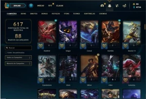 Conta platina 4 com TODOS os champs e 168 Skins + 665k de GP - League of Legends LOL