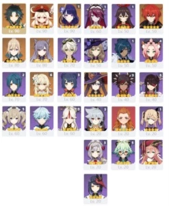 AR 55 Xiao, Raiden Shogun c1, Klee, Mona, Diluc, Jean - Genshin Impact