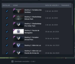 Steam com Destiny2, cs2, Dbz fighterz, xenoverse