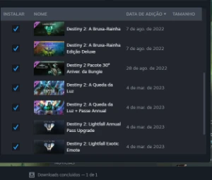 Steam com Destiny2, cs2, Dbz fighterz, xenoverse