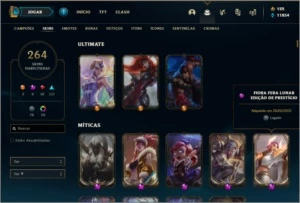 Conta platina 4 com 155 champs e 264 skins (8 Prestigios) - League of Legends LOL