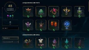 Conta com 689 skin's, 500 emotes e 539 icones. - League of Legends LOL