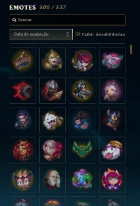 Conta com 689 skin's, 500 emotes e 539 icones. - League of Legends LOL