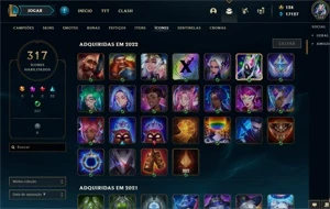 Conta Lv 358 com 315 skins e 111 Cromas - League of Legends LOL