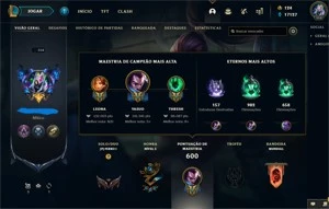 Conta Lv 358 com 315 skins e 111 Cromas - League of Legends LOL
