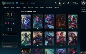 Conta Lv 358 com 315 skins e 111 Cromas - League of Legends LOL