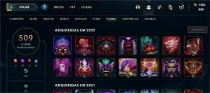 Conta LOL plat1 - 75pdl(decay) emotes de mestre + 266skins - League of Legends