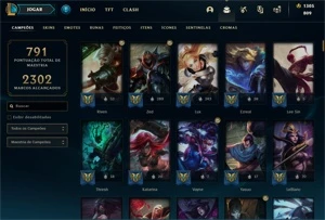 Conta LOL plat1 - 75pdl(decay) emotes de mestre + 266skins - League of Legends