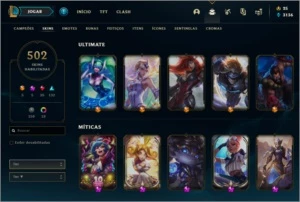 Conta lol Ouro 2 com 502 skins e todos os campeoes - League of Legends