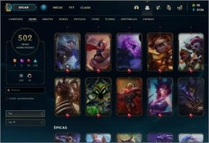 Conta lol Ouro 2 com 502 skins e todos os campeoes - League of Legends