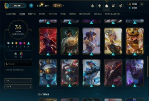 Prata 3 com TODOS os Champs e 36 Skins +1 Prestigio + 1920RP - League of Legends LOL