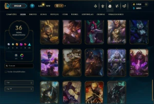 Prata 3 com TODOS os Champs e 36 Skins +1 Prestigio + 1920RP - League of Legends LOL