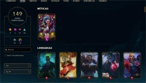 Conta c/ Ryze Triunfante, MMR GrãoMestre150 Skins All Champs - League of Legends LOL