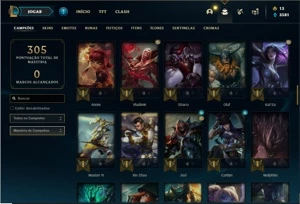 Conta Platina 4 com 90 Champs e 39 Skins + 2 Fragmentos - League of Legends LOL