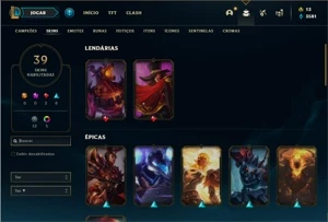 Conta Platina 4 com 90 Champs e 39 Skins + 2 Fragmentos - League of Legends LOL