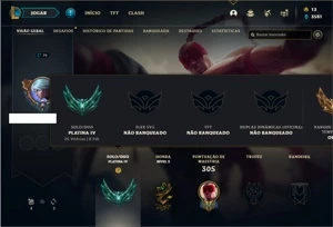 Conta Platina 4 com 90 Champs e 39 Skins + 2 Fragmentos - League of Legends LOL