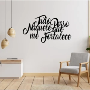 Frase Tudo Posso Naquele que Me Fortalece em MDF 30 x 18 cm