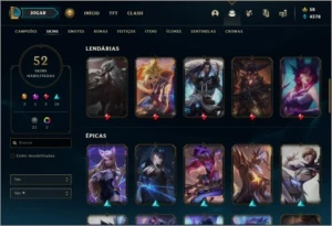 Conta DIAMANTE 4 com 52 skins e 65 champs - League of Legends LOL