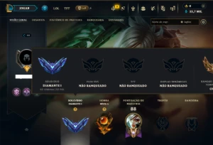 Diamante 1 com 45 Champs e 7 Skins - League of Legends LOL