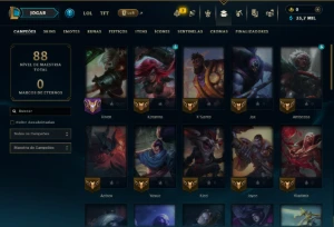 Diamante 1 com 45 Champs e 7 Skins - League of Legends LOL