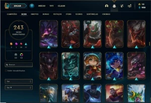 Conta bronze 4 com TODOS os champs e 243 Skins (Level 520) - League of Legends LOL