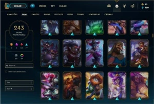 Conta bronze 4 com TODOS os champs e 243 Skins (Level 520) - League of Legends LOL
