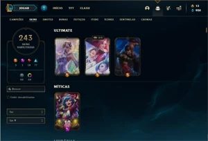 Conta bronze 4 com TODOS os champs e 243 Skins (Level 520) - League of Legends LOL