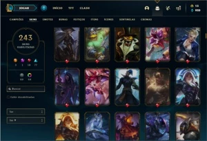 Conta bronze 4 com TODOS os champs e 243 Skins (Level 520) - League of Legends LOL
